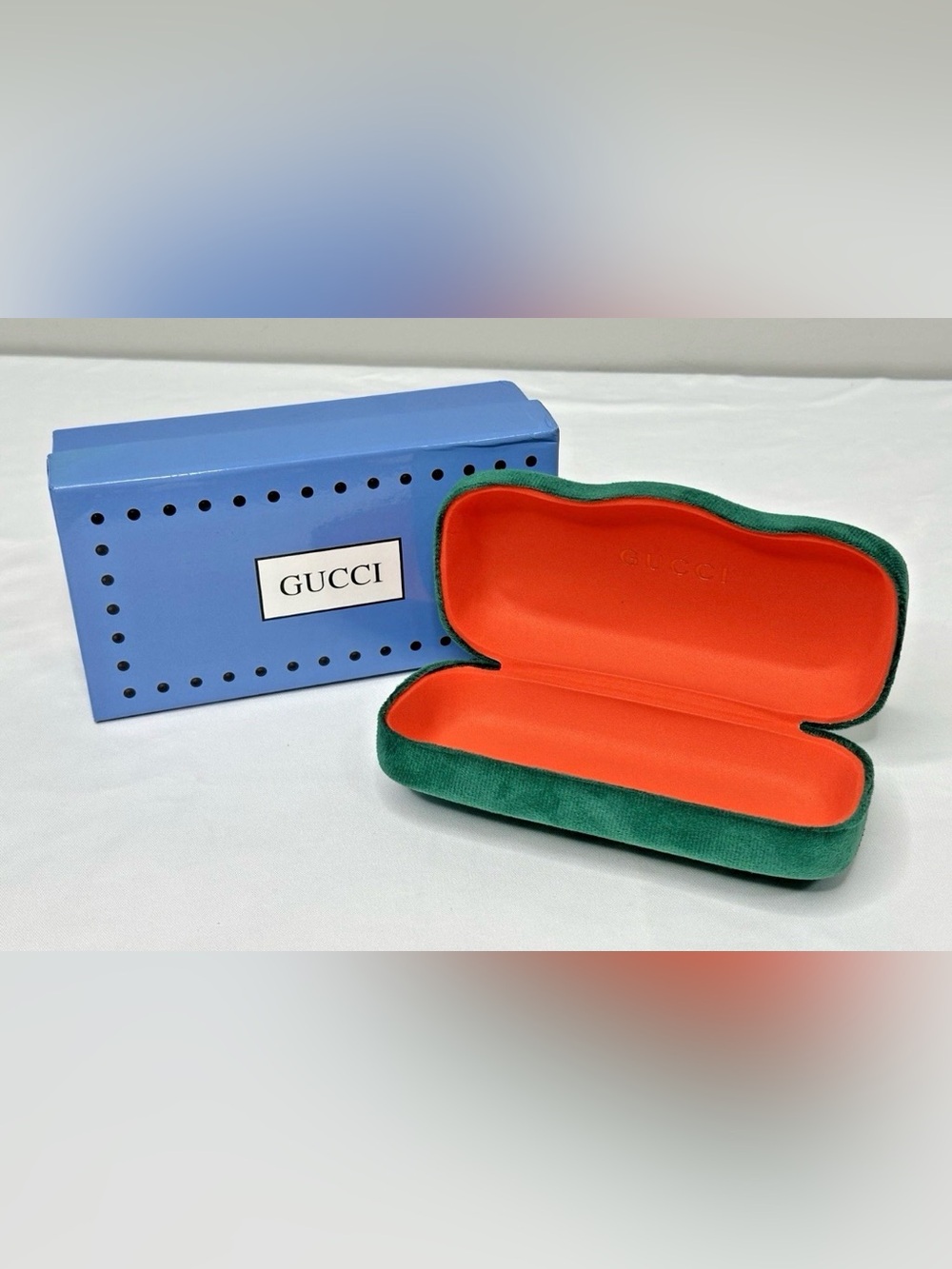 Gucci Sunglasses Eyeglasses Case Emerald Green Large Velvet Clamshell W/ Box